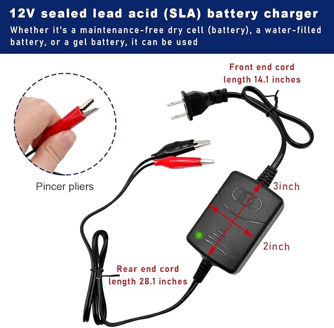 Sealed Lead Acid Battery Charger, 12V 1000mA SLA Battery Charger Maintainer with Short Circuit Protection, Universal Charger Adapter for Car Truck Motorcycle, Car Accessories