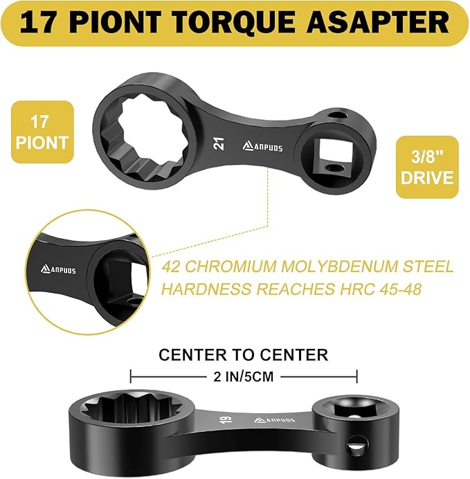 Metric Torque Adapter Set, 17 pcs Torque Adapter Extension Set, 12 Point 3/8" Torque Wrench Adapter with 8, 9, 10, 11, 12, 13, 14, 15, 16, 17, 18, 19, 20, 21, 22mm, 1/2''+1/4'' + Bit Adapter