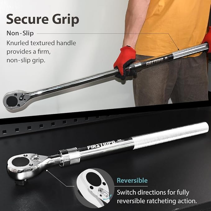 FIRSTINFO F32441H 1-Inch Drive Extendable Ratchet Wrench, 24T Reversible Ratchet Handle Extends 24.8 to 41.3 Inches