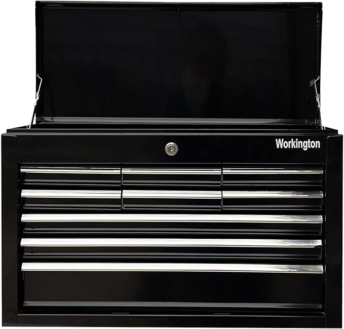 Workington Portable Metal Tool Chest with 9 Drawers, 24" 9-Drawer Tool Chest Cabinet with Ball Bearing Drawer Slides, Steel Tool Storage Box Organizer 4006 Black