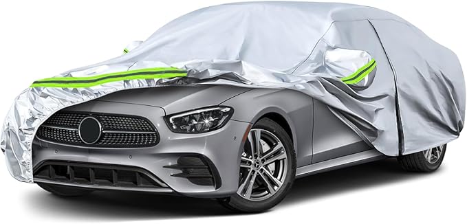 Waterproof Car Covers Replace for 2006-2025 Mercedes Benz E-Class E300 E350 E400 E450, 6 Layers Silver All Weather Car Cover with Zipper Door & Windproof Bands for Snow Rain Dust Protection