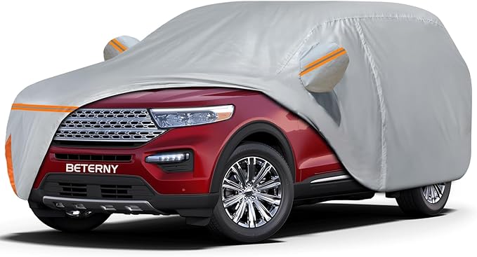 Car Cover for 2006-2025 Ford Explorer, Waterproof Custom-fit All Weather Sun Rain UV Dust Snow Protection Outdoor Explorer Full Car Cover with Door Zipper and Cotton Lining-Grey
