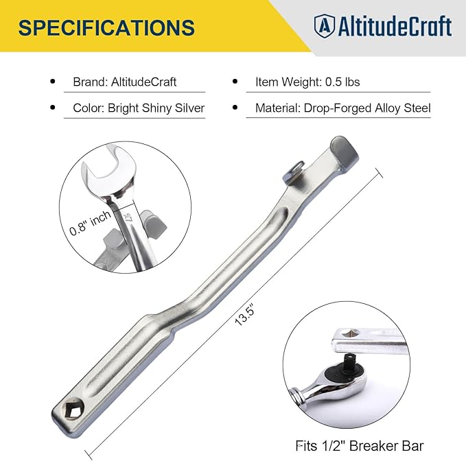 Wrench Extender tool, Wrench Extension with 1/2" Square Hole, can be extended twice, Extension Wrench,Increase Torque in Tight Spaces, Torque Amplifier Tool