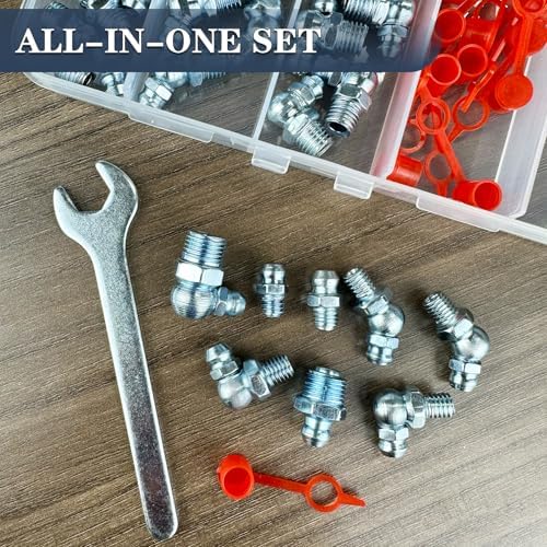 1/8"-27 SAE Grease Fittings - 41PCS Zerk Fittings Kit with Caps and Wrench Straight 45 90 Degree Angled Grease Nipples