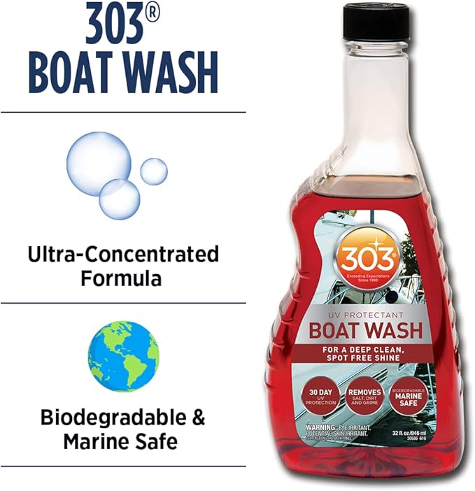 303 Products Marine Boat Wash with UV Protectant - For A Deep Clean, Spot Free Shine - 30 Day UV Protection - Removes Salt, Dirt, And Grime - 32 fl. oz. (30586)