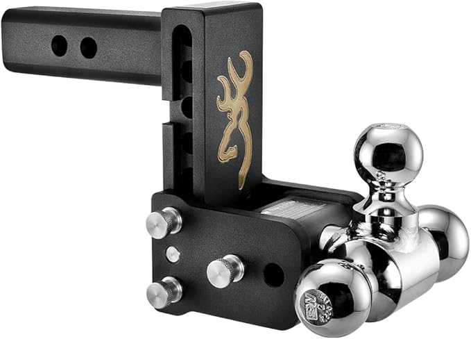 B&W Trailer Hitches Tow & Stow Adjustable Trailer Hitch Ball Mount with Browning Logo - Fits 2" Receiver, Tri-Ball (1-7/8" x 2" x 2-5/16"), 5" Drop, 10,000 GTW - TS10048BB