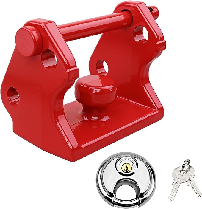 HQPASFY Trailer Hitch Lock with Keyed Padlock, Trailer Coupler Lock with Pin, Coupler Lock Model Tl-33 Trailer Lock,Fits Over 2" to 2-5/16" Couplers - Red