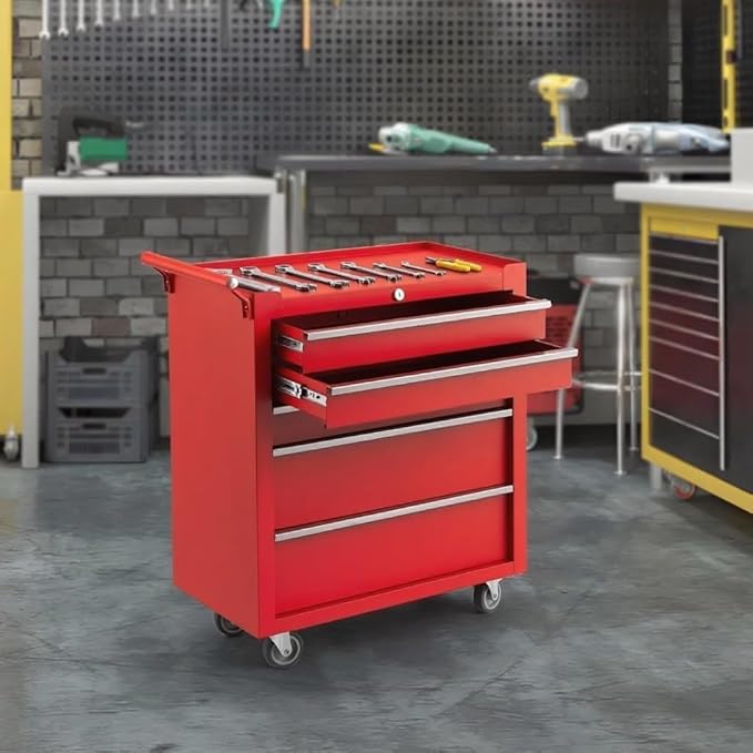 5-Drawer Rolling Tool Chest,Tool Cabinet on Wheels with Keyed Locking System and Drawer Liners,Tool Chest with Link Buckle and Can Be Combined to Large Cabinet Set,for Garage, Warehouse & Repair Shop
