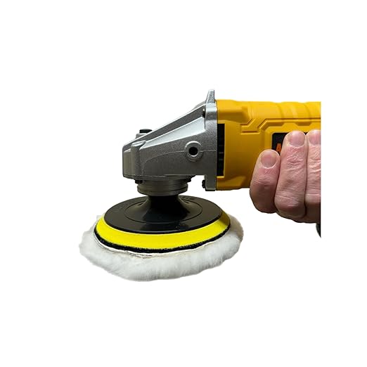 Lambswool Polishing Pads Sheepskin Buffing Pads, 7 Piece Set. Includes 5 Lambs Wool Cutting Pads with Hook, 1 Backing Plate and 1 Drill Attachment - Wool Buffs (4 Inch)