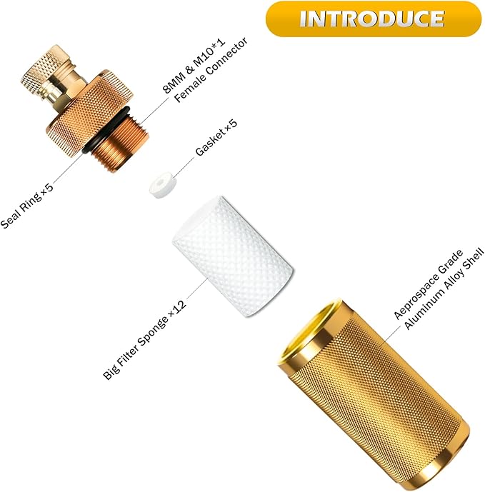30Mpa Water-Oil Separator with 32 inch Spring Flexible Hose, 8MM & M10 Fast Connect Internal Thread Head for High Pressure Air Compressor Pump – Yellow