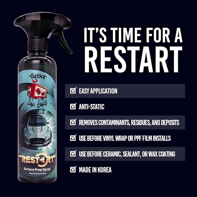 Tinybot Restart - Surface Prep Spray - Adhesive Oil Polish Cleaner Remover -Vinyl Wrap, PPF, Ceramic Coating, Wax Prep -Safe on All Surfaces Paint Window Glass -pH Neutral, Anti-Static -16.9 oz -QTY 3