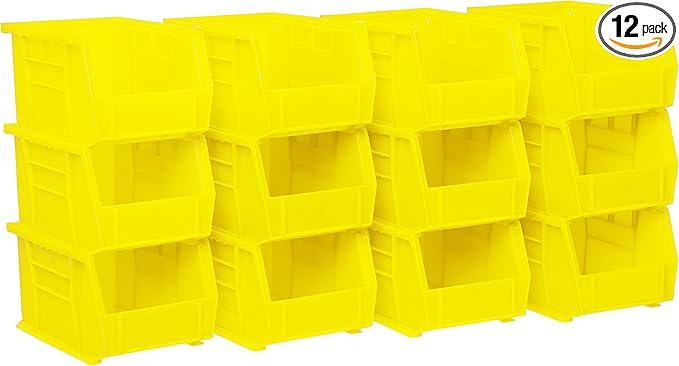 Akro-Mils 30237 AkroBins Plastic Storage Bins, Space-Saving Stackable Bins for Garage, Pantry, Craft Organization, 9" x 6" x 5", Yellow, 12-Pack