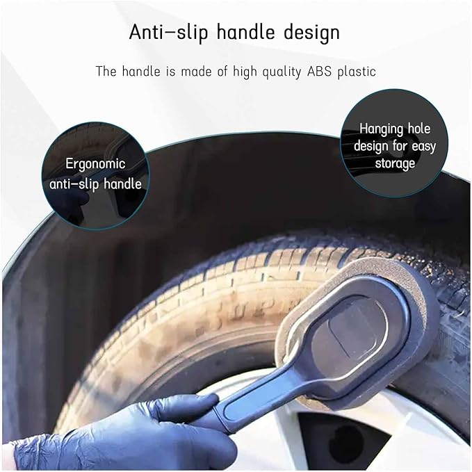 Tire Shine Applicator Brush, High-Density Sponge Tire Dressing Applicator Pad with Long Handle, Multipurpose Curved Auto Tire Detailing Tool, Vehicle Cleaning Waxing Accessory