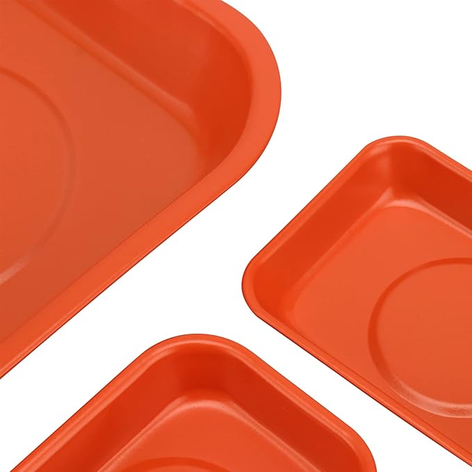 KEILEOHO 10 Packs Magnetic Tray Set, Orange Magnetic Parts Tray Set, Stainless Steel Magnetic Trays, Magnetic Tools Tray for Screws, Nuts, Bolts, Small Parts