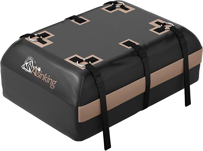 Asinking Car Rooftop Cargo Carrier Bag, 21 Cubic Feet Waterproof Roof Cargo Bag for SUV Minivan, Fit Vehicles with/Without Roof Rack, Sidebars & Crossbars - Max Size 52" L 40" Wx 18" H