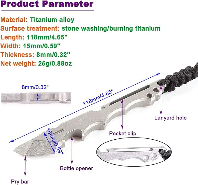 Titanium Pry Bar Multifunctional EDC Pry Tool with Pocket Clip and Bottle Opener