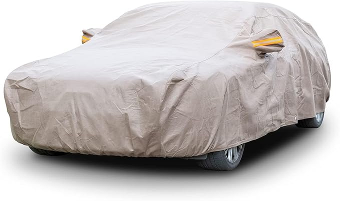 Tecoom Thick Shell Car Cover Super Breathable-Waterproof Windproof Snow Sun Rain UV Protective Outdoor All Weather Fit 170-190 Inches Length Sedan