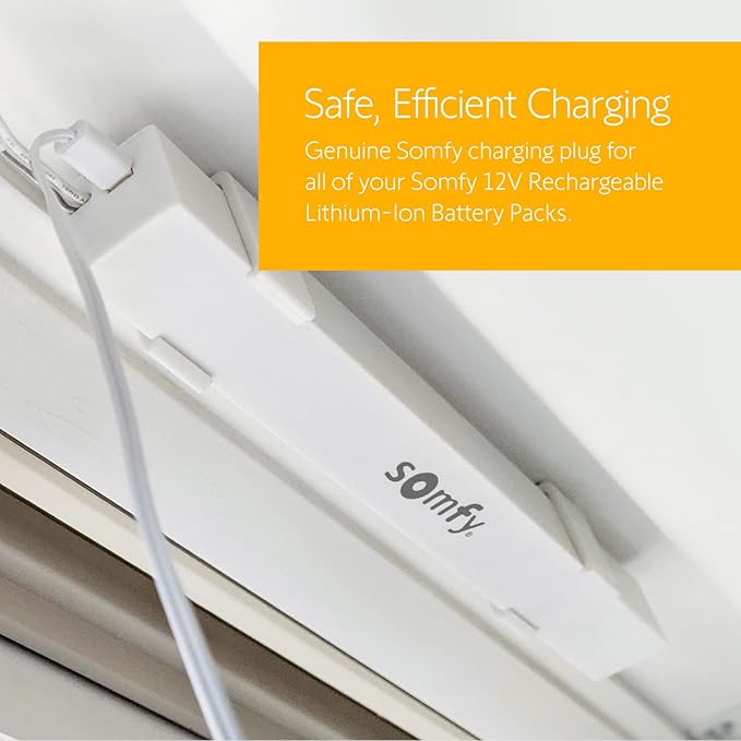 Somfy Charger for V2 Wirefree Motors – Powers External Battery Pack – Compatible with Sonesse 30/40 & Altus 28 – 3-Pin Connector – LED Indicator – 6-Foot Cable – #9025166