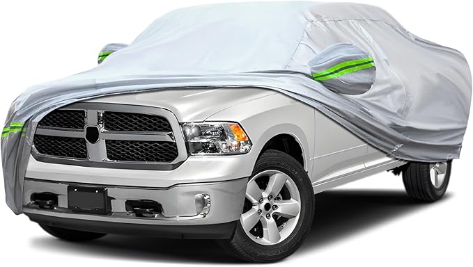 KEYOOG Truck Pickup Car Cover, 6-layer All-weather Waterproof, Heavy Outdoor Car Cover, Universal in All Seasons, Snow Protection, Acid Rainproof, Sunscreen, UV Protection, length Up to 237 "- Silvery