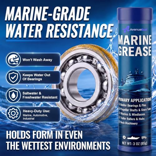 8 Pack 3 oz Marine Grease Tube, Premium Marine Grade Grease, Waterproof High Temp (0°F - 500°F) Bearing Lube for Propeller Shafts, Rudder Bearings, Trailers & Boat Maintenance