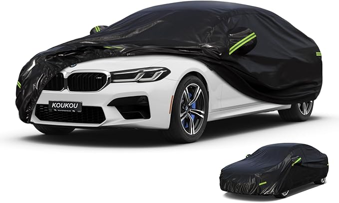 KouKou Car Cover Waterproof All Weather, 7 Layers Outdoor Car Covers for Automobiles, Universal Fit for BMW 5 Series 535i 530i 528i, Lincoln MKZ, Dodge Charger, ect. (Length 193-208 inch)