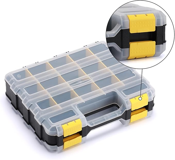 AIRTOON Double Side Tool Organizer with Impact Resistant Polymer, Hardware Box Storage, Excellent for Screws,Nuts,Small Parts, 34-Compartment