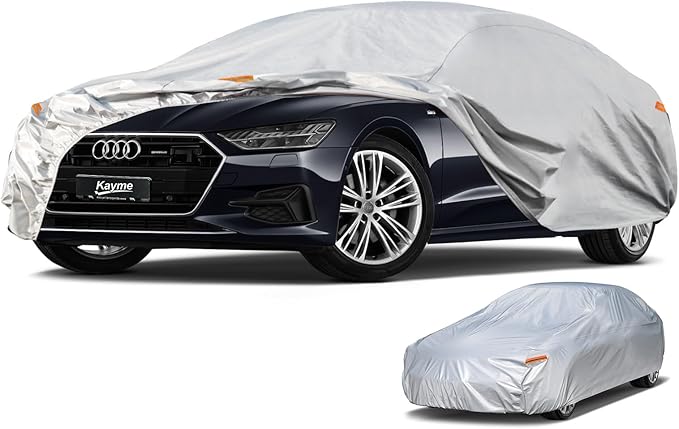 Kayme 6 Layers Car Cover Custom Fit for Audi A7 S7 RS7 (2010-2025) Waterproof All Weather for Automobiles, Outdoor Full Cover Rain Sun UV Protection.Silver