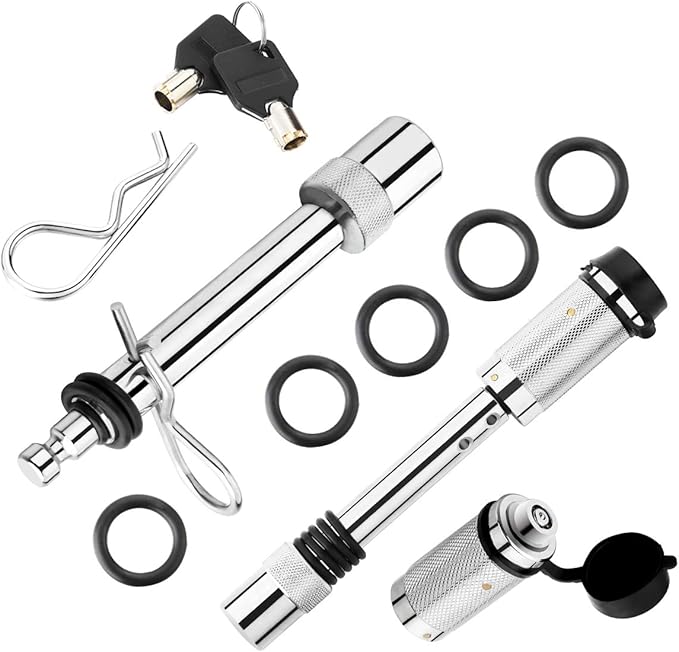 IKURAM R Locking Hitch Pin for 2 inch Receiver 5/8" Rotating Trailer Hitch Locking Pin Towing Hitch Locks Used to Bike Rack, Tow Truck, Boat-2 Pack (Silver)