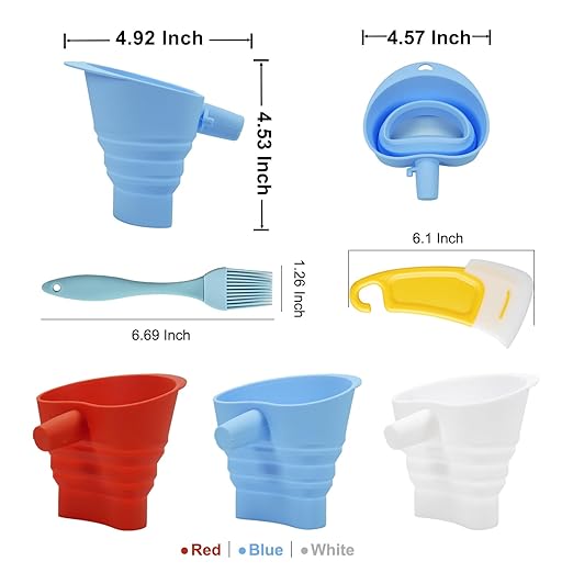 Flour Funnel for Kitchen Aid Mixer with Spatula & Brush Set - Silicone Collapsible Stand Mixer Attachment Compatible with KitchenAid 4.5-5 QT Tilt-Head (KSM150), Mess Free Dishwasher Safe (Blue)