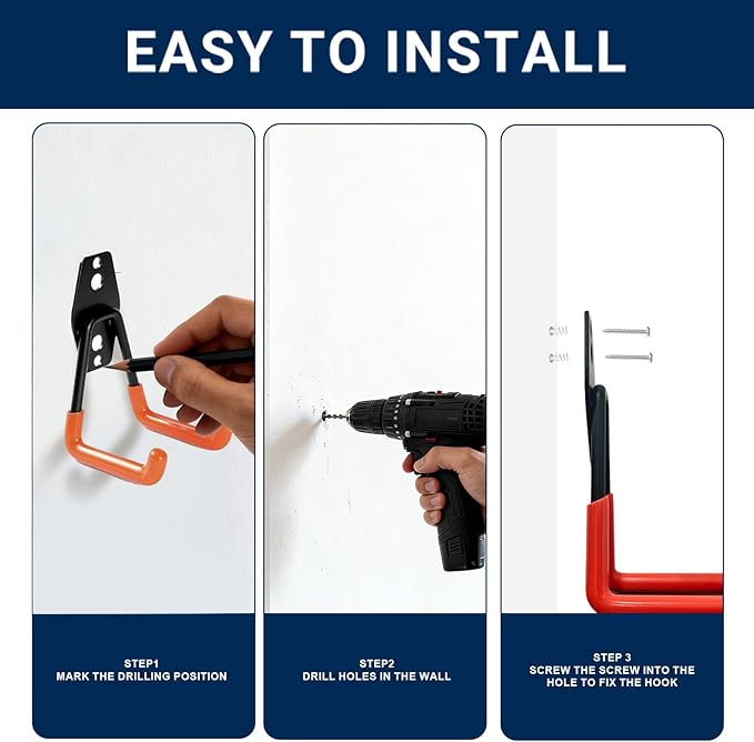 CBWLWJ 6 Pack Heavy Duty Wall Hooks for Hanging - Anti-Slip Coating, Solid Steel 2.8 Inch Small Round Garage Hooks for Ladder, Bikes, Tools and More(Orange)