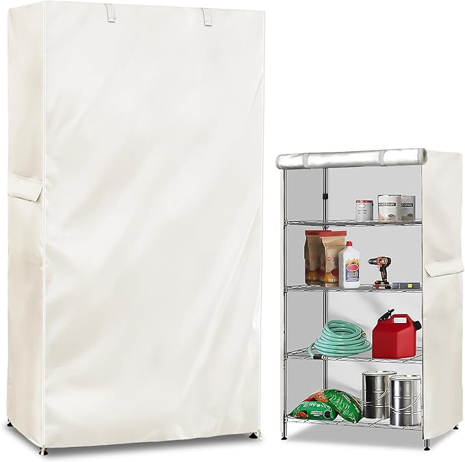 Storage Shelf Cover,Outdoor Heavy Duty 600D 60''W x 24''D x 72''H Dustproof Waterproof Shelf Covers for Wire Shelving,Storage Rack Cover with Zipper,White