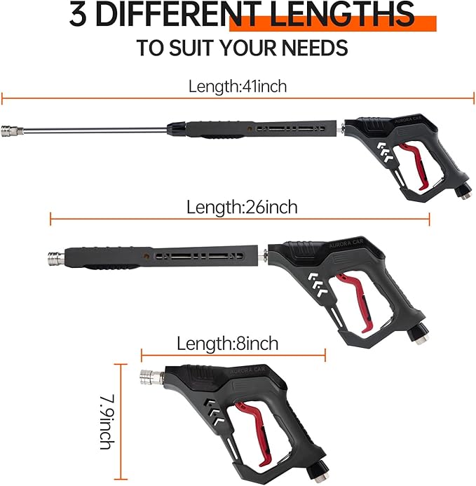 Pressure Washer Gun with Swivel, with Replacement Wand Extension, with M22 14mm & 15mm Fitting, 3/8" Quick Connect Plug, 5 Nozzle Tips with Nozzle Holder, 5000PSI, 41 Inch, Stainless Steel