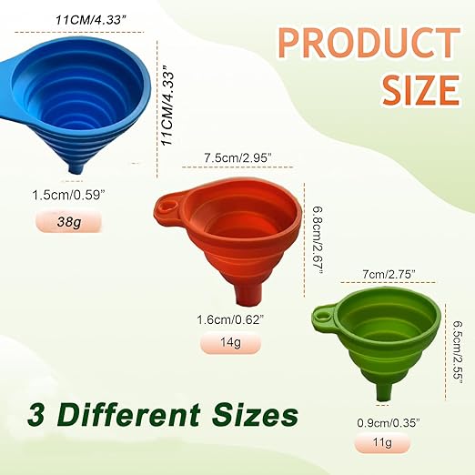 Kitchen Funnel Set of 3,Small,Medium and Large,Kitchen Gadgets Accessories Foldable Silicone Collapsible Food Grade Funnels for Kitchen Use Daily Cooking Filling Bottles Liquid Powder Transfer