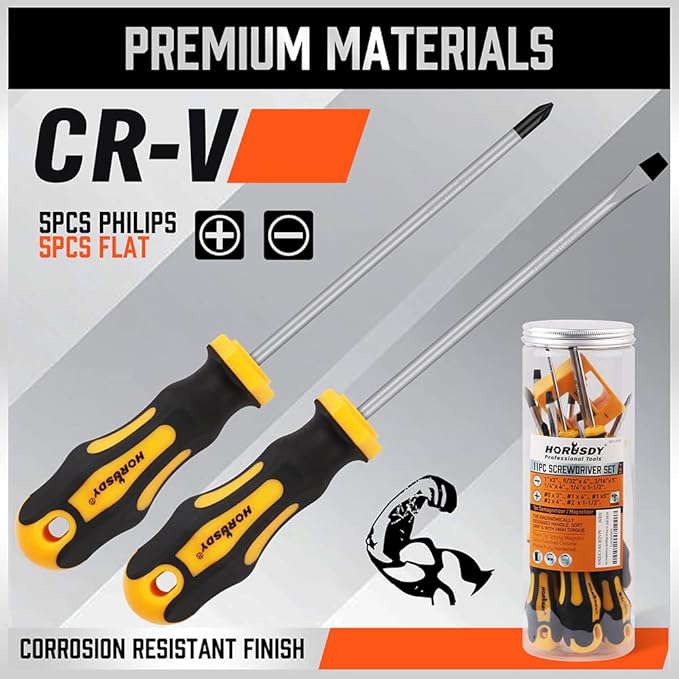 HORUSDY 11-Pieces Magnetic Screw driver, Magnetic 5 Phillips and 5 Flat Head Tips for Fastening and Loosening Seized