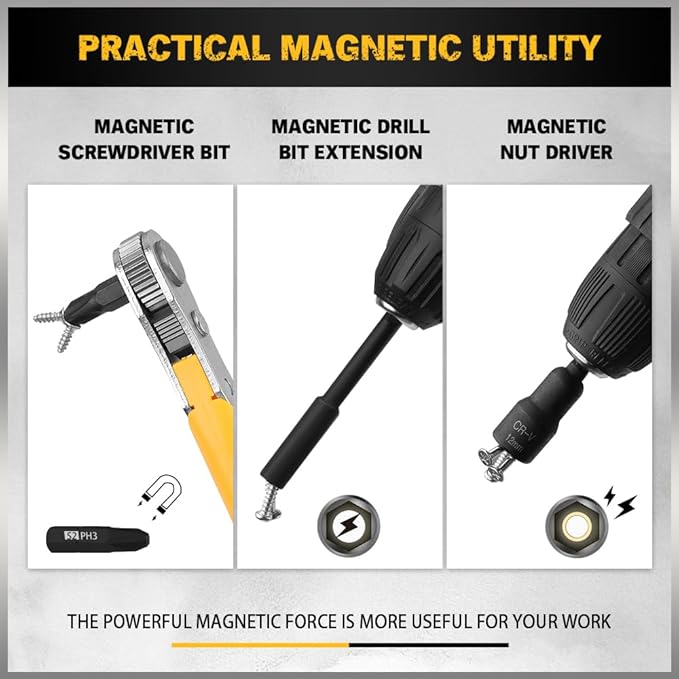 ELEAD 47-Piece Magnetic Nut Driver & Screwdriver Bit Set - Strong Magnetic Nut Drivers for Impact Drill, Power Nuts Driver, Mini Ratcheting Wrench, Drill Bits Extension & Socket Adapter