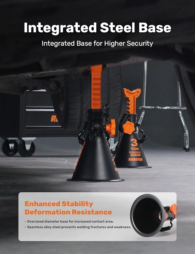 Jack Stands, 3 Ton (6,000 lbs) Heavy Duty Car Jack Stands with Integrated Steel Base and Double Locking, 11-1/4 to 16-9/16 inch Adjustable Height, for SUV, Truck, and Car, 1 Pair