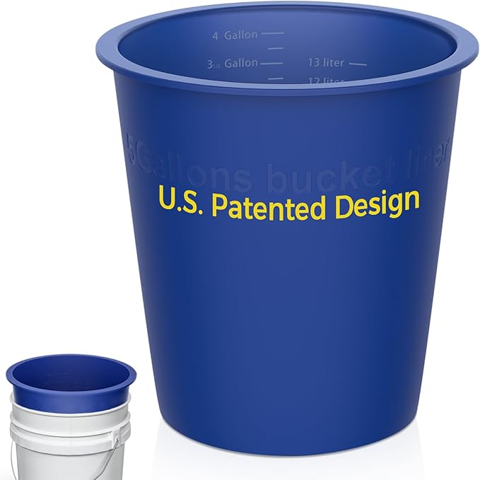 Reusable Silicone 5 Gallon Bucket Liner with Graduated Measurements - Leakproof Thinset, Grout, Concrete Mixing Pail Liner - Heavy-Duty Bucket Saver Accessory (Blue)