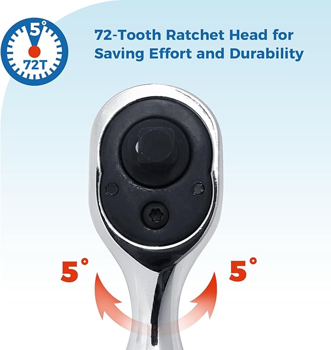1/4-Inch Stubby Ratchet Wrench, Socket&Bit Driver, 72-Tooth, Chrome Alloy Made, Chrome Plated Finish