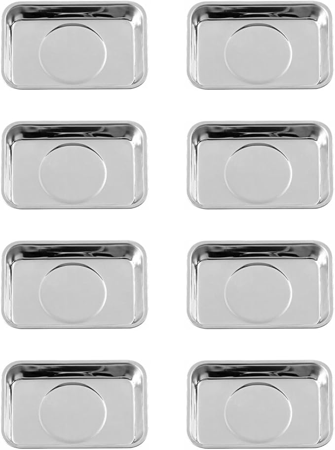 8 Pieces Rectangle Magnetic Trays Set Stainless Steel Magnet Tool Tray Parts Holder for Screws, Sockets, Bolts, Pins, Mechanic's and Automotive