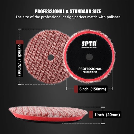 SPTA Wool Polishing Pads, 2Pcs 6 Inch (150mm) Wool Cutting Pad, Short Hair Wool Buffing and Polishing Pad Set, Wool Buffing Wheel for Heavy Cut for 6 Inch Car Polisher Polishing, Buffing and Cutting