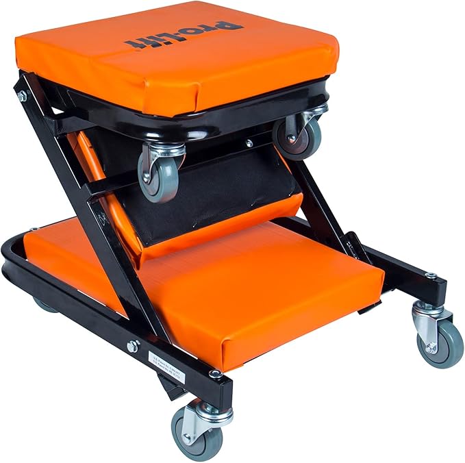 Pro-Lift Foldable Z Creeper - 2-in-1 Rolling Folding Car Creeper & Seat - 40" Adjustable Roller Garage Chair Lay Down or Sit, 450 LBS Capacity Under Car Roller Creeper with 6 Swivel Casters