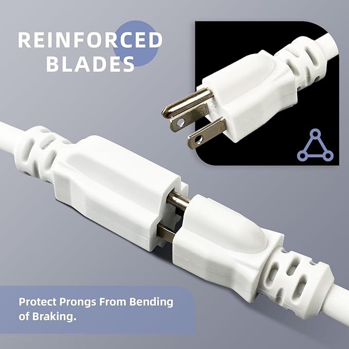 EP 12/3 15 FT Indoor Outdoor White Extension Cord Waterproof, 12 Gauge 3 Prong Power Cord Flexible Resistant Appliance Extension Cable Electric Cable Outside, 15A 1875W 12AWG SJTW, ETL Listed