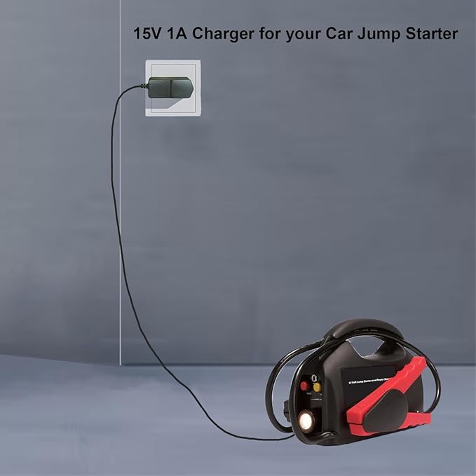 15V 1A Power Cord for Car Jump Starter Charger for DBPower for Gooloo Jump Starter Power Supply for Tacklife Battery Peak 450A 500A 600A 800A 1000A