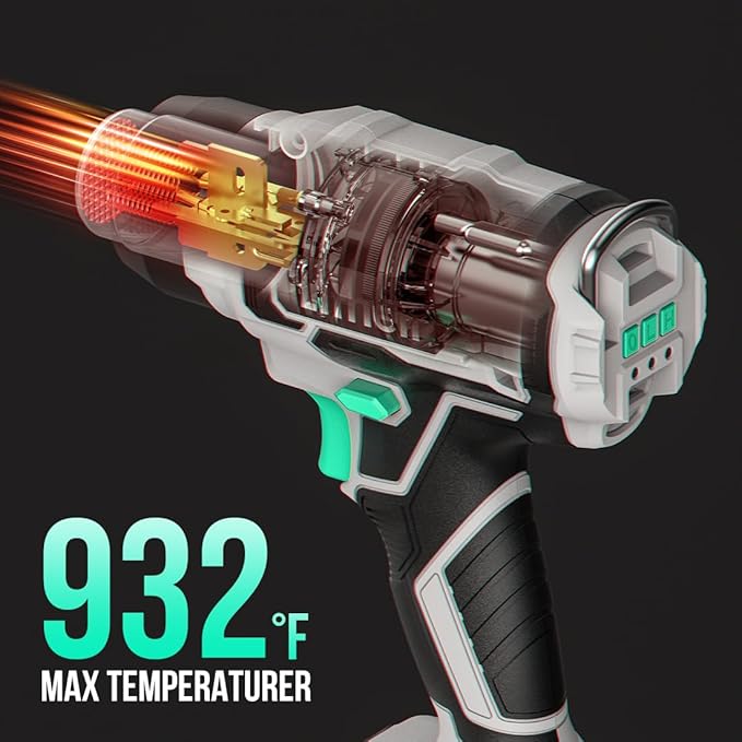 Litheli 20V Cordless Heat Gun,Hot Air Gun Kit Portable,3 Temperatures Max. 932℉,2 Nozzles, 200L/min, 13m/s,1.5Lbs,Overheat Protection for DIY, Removing Solder, Defrost, with 4Ah Battery & Charger