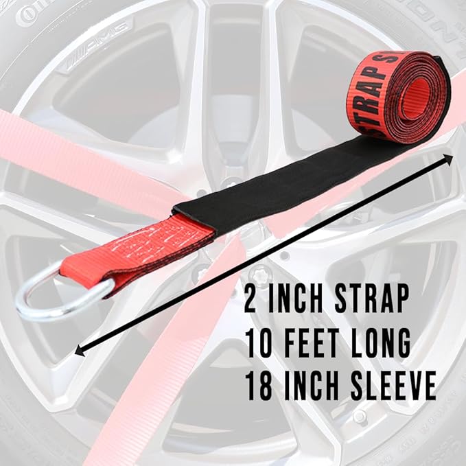 Boxer Pro 2 in x 10 FT Red Lasso Tow Strap with Forged D Ring 10 Pack – Protective Sleeve – Car Tie Down, Auto Hauler, Auto Transport – 10,000lbs