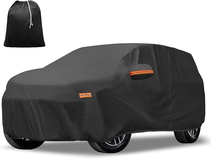 X AUTOHAUX Car Cover for Toyota Highlander 210D-PU Outdoor Full Car Cover All Weather with Door Zipper for Waterproof Windproof Sun Rain Snow Protection