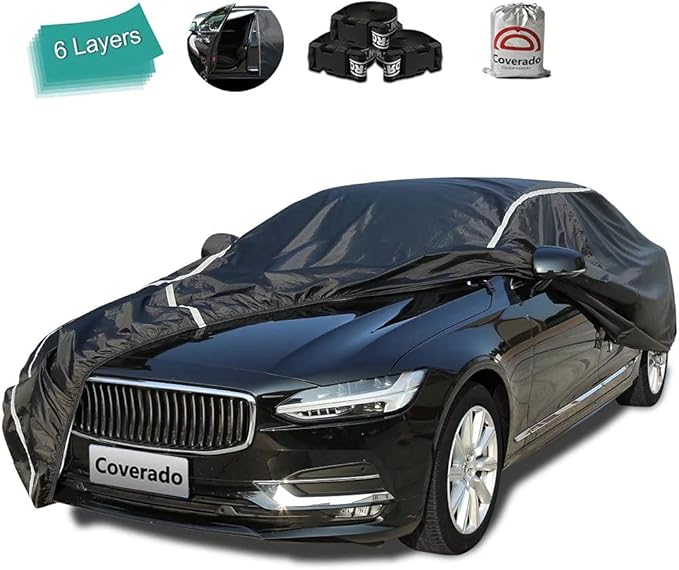 Waterproof Car Cover for Automobiles All Weather - Coverado Outdoor Full Car Covers with Zipper Door, Cotton Backing Snowproof UV Protection Windproof, Universal Fit for Hatchback (160"-172")