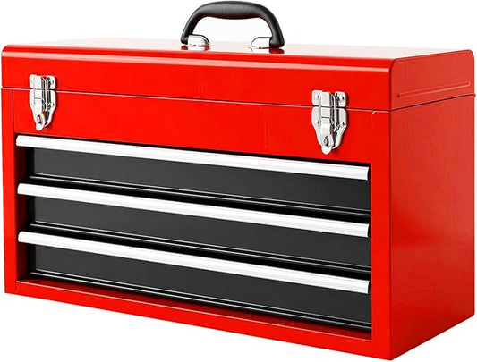 BIG RED Metal Tool Box, 20.5-inch, Portable Metal Tool Box with 4 Drawers, Small Tool Chest with EVA Liners, Ball Bearing Slide Drawers Locking & Powder Coated Finish, Multi-Function Tool Organizer