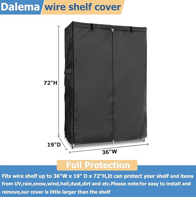 Wire Rack Covers,Heavy Duty 600D Dustproof Waterproof Storage Rack Covers for Metal Shelves,Storage Shelf Cover with Zipper for Wire Shlef,36''W x 19''D x 72''H,Black with Clear Front