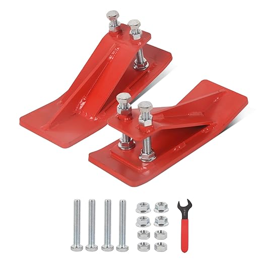 Doppy 2Pcs Tractor Bucket Edge Protector, 3/8'' Thick Snow Skid Tamer, Double Hex Lock Nuts & Bolts Included for Snow Removal, Leaves, Gravel Spreading,Red